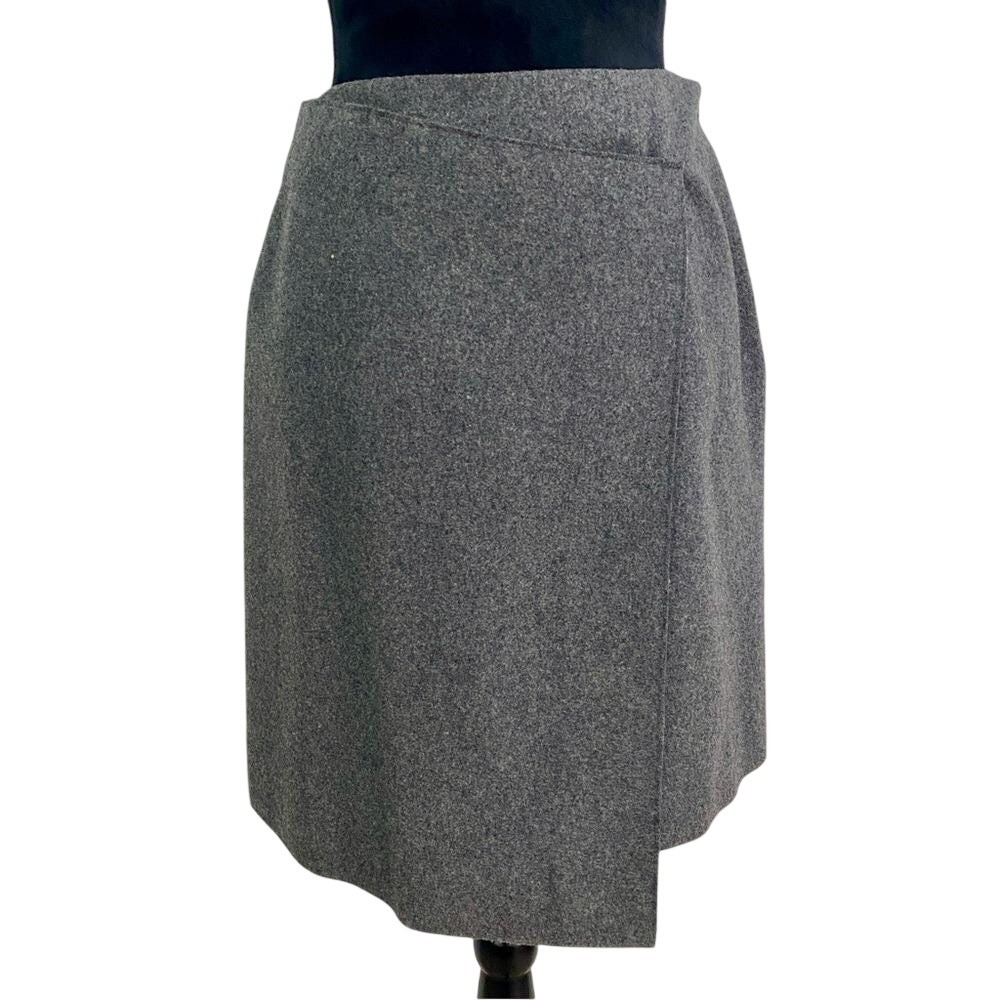 Vintage Neiman Marcus Wool Cashmere Blend Faux Wrap Skirt Quiet Luxury Gray SZ 6